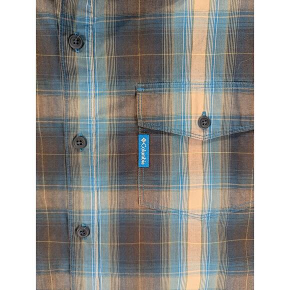 Columbia Shirt Men's XXL Button Down Plaid Blue  Long Sleeve Performance Outdoor - Picture 8 of 10